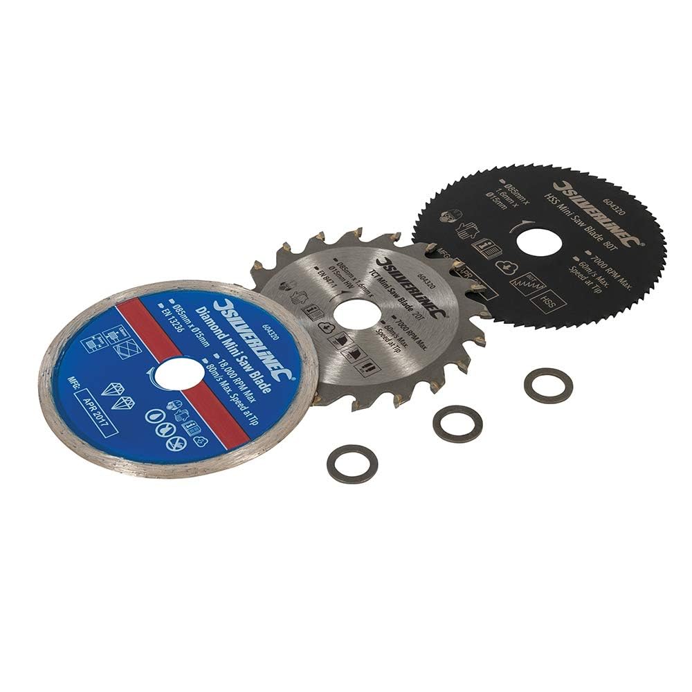 Silverline 604320 Mini Saw Blade Set 3pce 85 mm Dia - 15 mm Bore