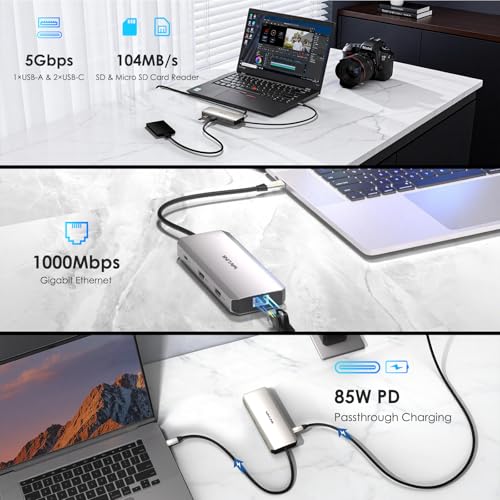 Station d'accueil USB-C 10 en 1 WAVLINK Double HDMI 4K@60 Hz, ports USB-A/C 3.0, lecteur SD/TF, entrée PD 100 W, Ethernet Gigabit et port audio Compat Dell, HP, Lenovo
