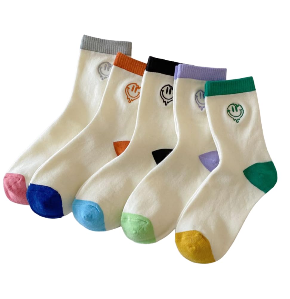 Photo 1 of Ao Yee ZGL Women's Smiley Face Socks 5 Pairs Cute and Lightweight Soft and Wear Girls Women Gift