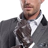 MATSU Men Winter Super Warm Lambksin Touchscreen Texting Driving Leather Gloves M2011(Cashmere/Long fleece lining)