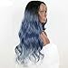 Xiweiya Blonde and Blue Wavy Wig Synthetic Lace Front Wigs wavy Dark root Heat Resistant Fiber long wavy Hair wig Ombre blonde Body Wave Hair Wigs For Women 24inch (blue)