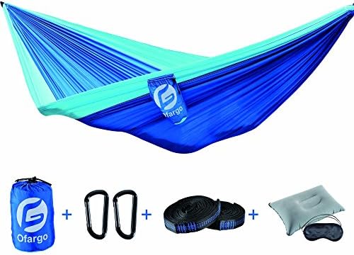 Camping Hammock Ofargo Portable Hammock Cot, Durable Lightweight 210T Nylon with Tree Straps/Carabiners/Air Pillow/Sleep Mask for Indoor &amp; Outdoor Recreation Hiking Beach Garden Backyard (Single)