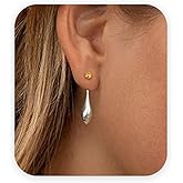 Grozilym 925 Sterling Silver Post Teardrop Dangle Earrings for Women Trendy, Hypoallergenic Nickel Free Cute Dainty Unique Drop Earrings for Sensitive Ears Women