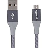 Amazon Basics Micro USB to USB-A 2.0 Cable, Nylon Braided Cord, 480Mbps Transfer Speed, Gold-Plated, 10 Foot, Dark Gray