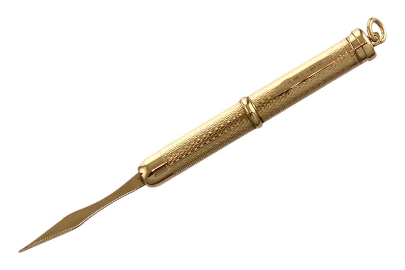 Merritt Robinson 9ct GOLD TOOTHPICK/Tooth Pick with Twist Action, Engine Turned