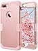 ULAK Case Compatible with iPhone 8 Plus/iPhone 7 Plus with Screen Protector, Heavy Duty 3 in 1 Hybrid Shockproof Anti Slip Protective Phone Cover for iPhone 7 Plus/8 Plus 5.5 inch, Pink