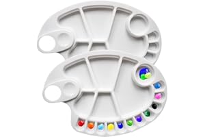 STKYGOOD Non-Stick Paint Palette 2 PCS Artist Paint Mixing Tray Palette 11.8 x 8 inches Oval Shaped Easy Clean Art Palette 17 Wells (11.8 x 8 inch/2 PCS)