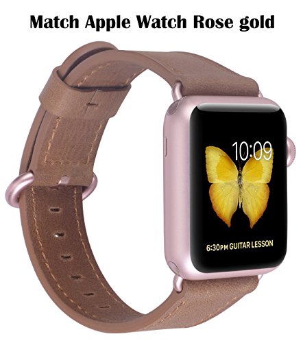 JSGJMY Apple Watch Band 38mm Women Caramel Vintage Genuine Leather Replacement Wrist Apple Watch Strap with Rose Gold Metal Clasp for Apple Watch Series 3 Series 2 Series 1 Sport and Edition