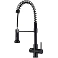 GICASA Kitchen Faucet, Kitchen Faucet with Temperature Digital Display, Solid Brass Kitchen Sink Faucets with Pull Down Sprayer and 3 Modes, 360 Rotatable Pull Out Kitchen Faucet, Matte Black