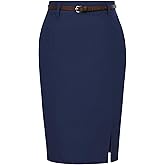 Kate Kasin Women's Bodycon Pencil Skirt with Belt Solid Color Hip-Wrapped