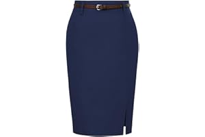 Kate Kasin Women's Bodycon Pencil Skirt with Belt Solid Color Hip-Wrapped