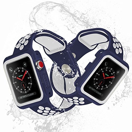 Apple Watch Case, iitee 42mm Rugged Slim Protective iWatch Case for Apple Watch Series 3/2/1 â€“ Polycarbonate + Soft TPU Bumper (Navy/White)