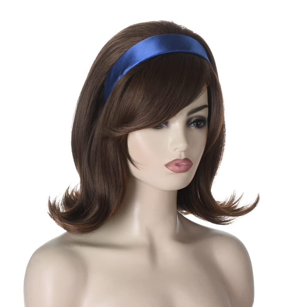 Retro Wigs For Women | FVCENT 70's Retro Beehive Style Vintage Look Flicked Beehive Bob 50's Style Wig Costume Women's Wig with Bangs Halloween wtih Navy Headband (Brown)
