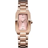 SKMEI Watches for Women Ladies Female Diamond Rose Gold Square Stainless Luxury Fashion Small Slim Analog Quartz Waterproof Dress Casual Simple Wife Girls Gifts Wrist Watch