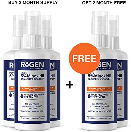 ReGEN – Hair ReGROWTH Treatment for MEN – Maximum Strength - Fully FDA Approved Key Ingredients – Fast Acting, Clinically Proven Results in 2 months – STOP Hair Loss &amp; START Hair Growth! (5 Bottles)
