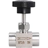 Napredak Needle Valve, Female 3/8 NPT Ports, Stainless Steel Body, 1 Pack | 3/8 NPT valve for oil/gas, female-to-female connections matching male fittings at both ends for inline installation, 1200 PSI