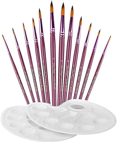 Paint Brush Set - Round Pointed Tip Art Painting Set for Watercolors Oils Acrylics and Detail Painting - 10pcs Brushes and 2pcs Palettes