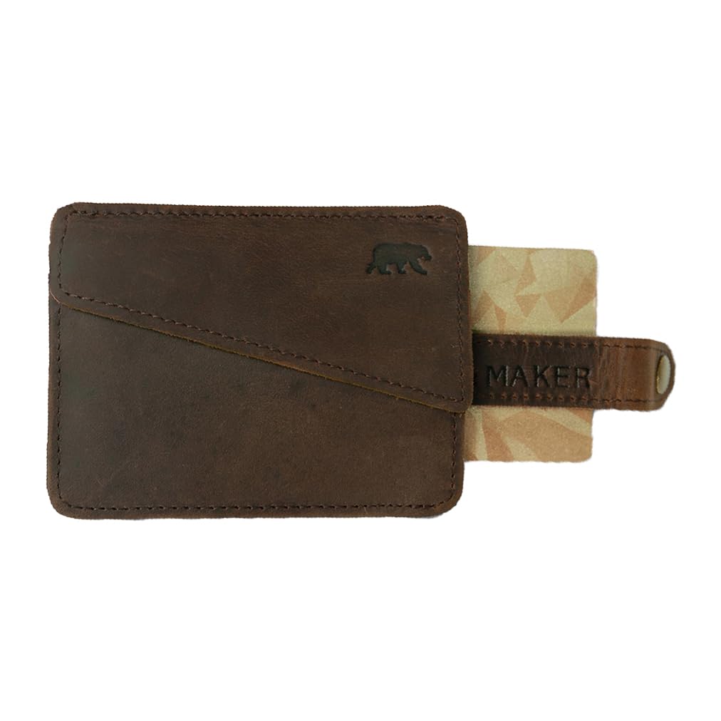 Slim Wallet Mens Handy®- Pull Out System - Leather and Canvas Coton - Card Holder and Coins Pocket (Full Leather)