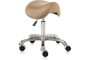 DR.LOMILOMI Ergonomic Saddle Seat Adjustable Pneumatic Swivel Rolling Stool Chair for Medical Hygienic SPA Massage Salon Home and Office 506 Haku (Tan)