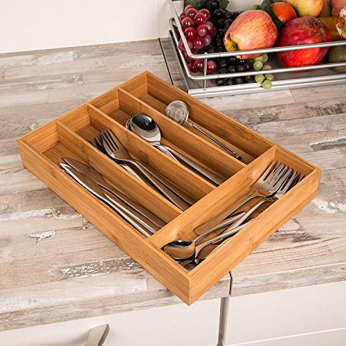 Royal Brands Bamboo Utensil Drawer Organizer Tray Bamboo Cutlery Drawer Organizer Flatware Tray (18" x 12" x 2")