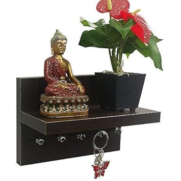 A10 Shop Omega 1 Wood Wall Mounted Key Holder with Decor Shelf (Wenge, 21x12x15cm)