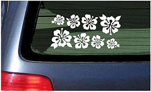 8 Hibiscus Flowers Assorted Sizes - Make Your Own Flower Lei Sticker Decal Hawaii White