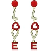 QUPENGXU Delicate Red Love Heart Valentines Day Earrings Unique Long Drop Dangle Earrings For Women