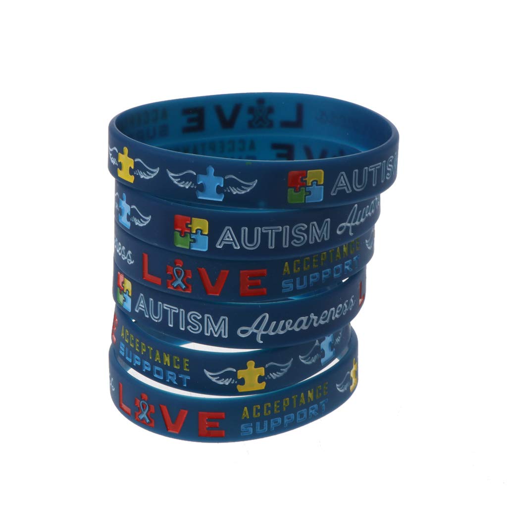 Buwei 6Pcs Autism Awareness Bracelets Awareness Creates Change Silicone Wristband Blue