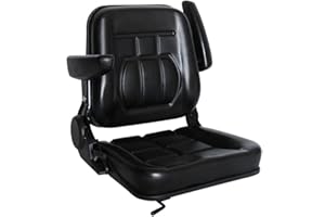 MADAMERA Universal Forklift Seat - Black Tractor Seat with Armrests & Switch, 6" Adjustable, Foldable - Fit Skid Steer, Tractor & More