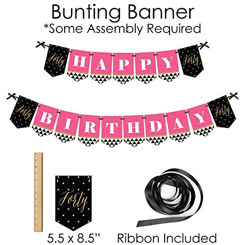 Big-Dot-of-Happiness-Chic-40th-Birthday-Pink-Black-and-Gold-Banner-and-Photo-Booth-Decorations-Birthday-Party-Supplies-Kit-Doterrific-Bundle