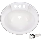 RecPro RV 20" x 17" Plastic Oval Bathroom Sink | White | Single Bowl Lavatory Sink (With Stopper)