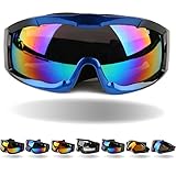 Tactical Windproof Cycling Googles Uv400 Motorcycle Ski Snowboard Goggles Eyewear Sports Protective Safety Glasses with Extra Long Adjustable Strap (Blue Frame Colorful Lens)