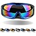 Tactical Windproof Cycling Googles Uv400 Motorcycle Ski Snowboard Goggles Eyewear Sports Protective Safety Glasses with Extra Long Adjustable Strap (Blue Frame Colorful Lens)