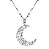 GAVU 925 Sterling Silver Cubic Zirconia Moon Pendant Necklace for Women, Dainty Silver Necklace for Women