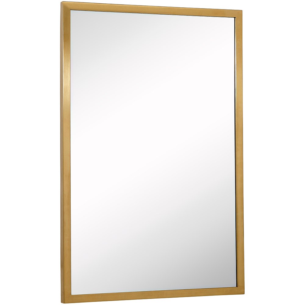 Commercial Grade Contemporary Industrial Strength Wall Mirror | Brushed Gold Metal Rectangle with Mirrored Glass | Vanity, Entrance, Bedroom, or Restroom Horizontal & Vertical (24" x 36")