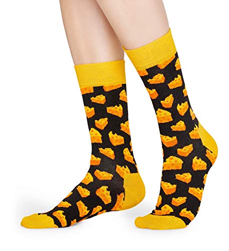Happy Socks, Colorful Premium Cotton Food Themed Socks for Men and Women, Cheese, Yellow, 10-13