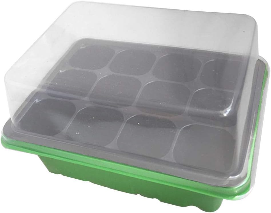 Loriver 12 Holes Seed Cells Grow Box Plant Propagation Tray Compartment Dome Germination (Green)