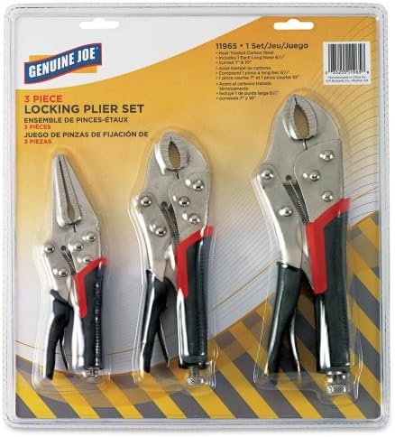 Wholesale CASE of 10 - Genuine Joe 3pc Locking Plier Set-Took Kit, 3PC, Pliers, Black/Silver