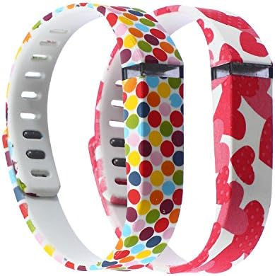 VENUSTEK Wristbands Replacement Band With Clasps for Fitbit FLEX Only/No tracker/Red Hearts&Colorfull Coin Dots(Large) Pack of 2