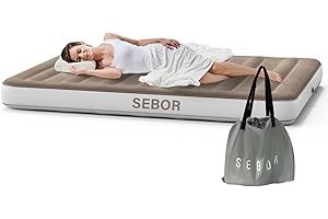 Sebor Camping Air Mattress, X-Long Twin Airbed Height 9", Inflatable Bed Blow Up Mattress Raised Airbed with Storage Bag, Portable Inflatable Air Bed for Tents Travel Home Guests, 330lb MAX (No Pump)