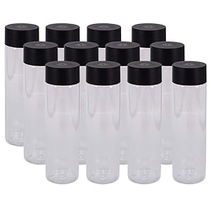 12 Pack 13.6 OZ (400 ml) Clear PET Plastic Juice Bottles with Black Lids- Plastic Smoothie Bottles Ideal for Juice, Milk and Other Beverages by ZMYBCPACK