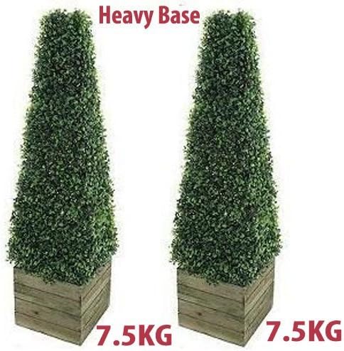 Faux Tree Twin Artificial Trees 3 Foot Pyramid Cones In Wooden Box Stand Heavy Weight