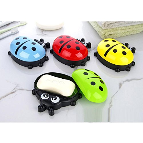Yeefant 1 Set Colorful Ladybug Soap Box Cute Cartoon Travel Soap Dish,Protect Your Soap,Keep Soap Dry and Clean,Cute Decorations, 5x5 Inches (Red)