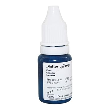 Sailor Jerry Tattoofarbe, Türkis, 10 ml, MADE IN GERMANY! Mit Zertifikat! Tätowierfarbe, Tattoo Ink, Vertrieb durch HAN-SEN G