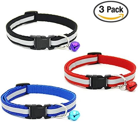Reflective Cat Collar with Bell, Set of 3 OR 5, Solid &amp; Safe, Nylon, Mixed Colors, Pet Collar, Breakaway Cat Collar for Dog Puppy Kitten Nylon Collars (3 PACK)