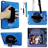 Cellular360 Shockproof Case for iPad 2 iPad 3 iPad 4, Car Headrest Mount Case with a 360 Degree Rotatable Kickstand, Adjustable Handle and Shoulder Strap (Blue)