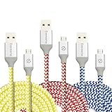 Eversame [3-Pack] 6Ft 1.8M Premium Nylon Braided USB2.0 A Male to Micro B Charger Cable with Aluminum Shell For Samsung Galaxy S7/S6 Edge Plus/Note5, HTC, LG(Yellow Red Blue)