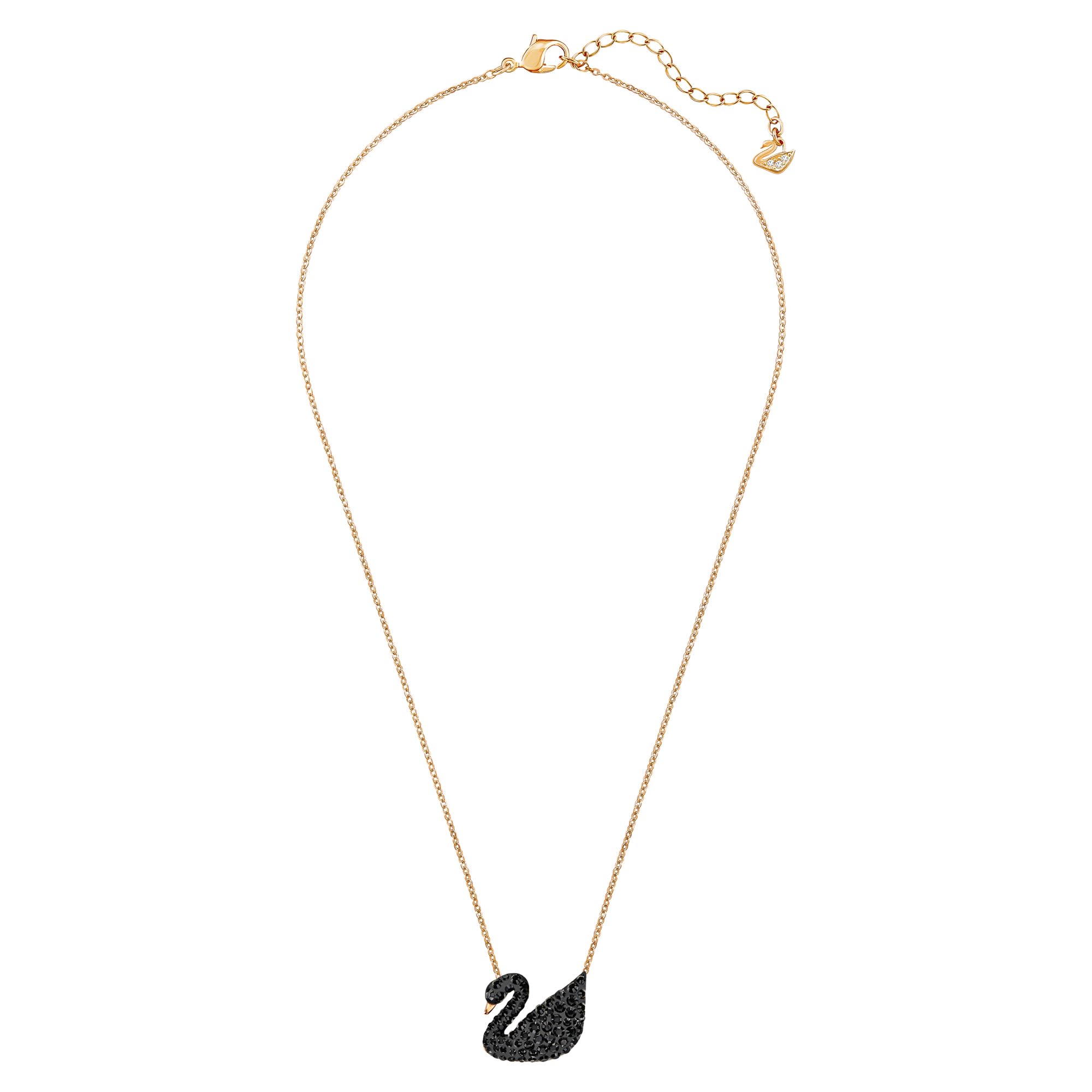 SWAROVSKI Iconic Swan Necklace and Earrings Collection, Rose Gold Tone Finish, Black Crystals