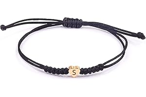 Black Initial Bracelet for Women Men Initial S Charm Letter Bracelets Black String Bracelets with Initials Handmade Rope Brai