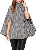 Clothink Women Gray Stand Collar Asymmetric Zipper Front Cape Coat